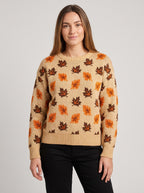 Women's Fair Isle Autumn Jumper, Pumpkin & Leaf Knit, Crew Neck