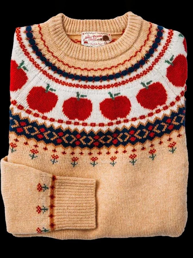 Women's Fair Isle Autumn Jumper, Pumpkin & Leaf Knit, Crew Neck