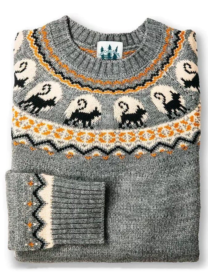 Women's Fair Isle Autumn Jumper, Pumpkin & Leaf Knit, Crew Neck