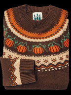 Women's Fair Isle Autumn Jumper, Pumpkin & Leaf Knit, Crew Neck