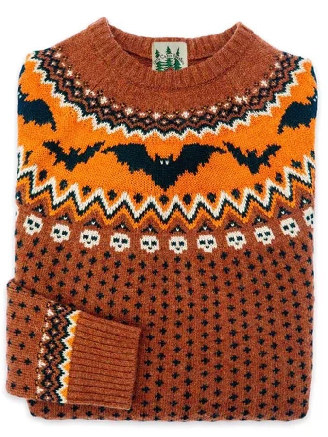 Women's Fair Isle Autumn Jumper, Pumpkin & Leaf Knit, Crew Neck