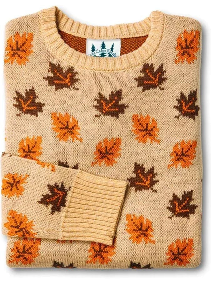 Women's Fair Isle Autumn Jumper, Pumpkin & Leaf Knit, Crew Neck