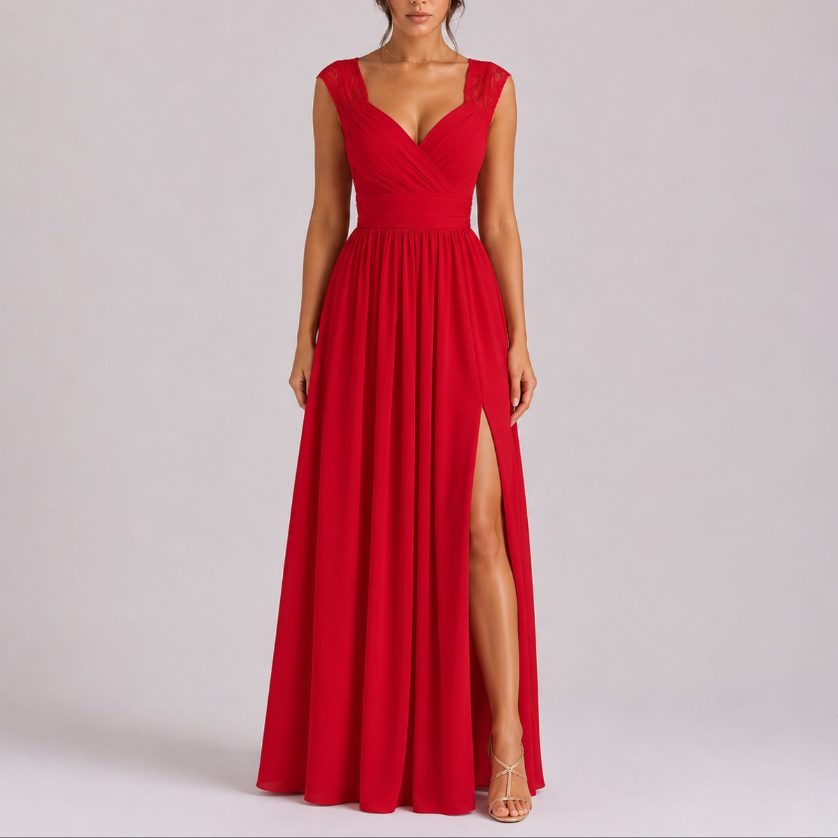 Isadora Lace Shoulder Chiffon Maxi Dress - image 1