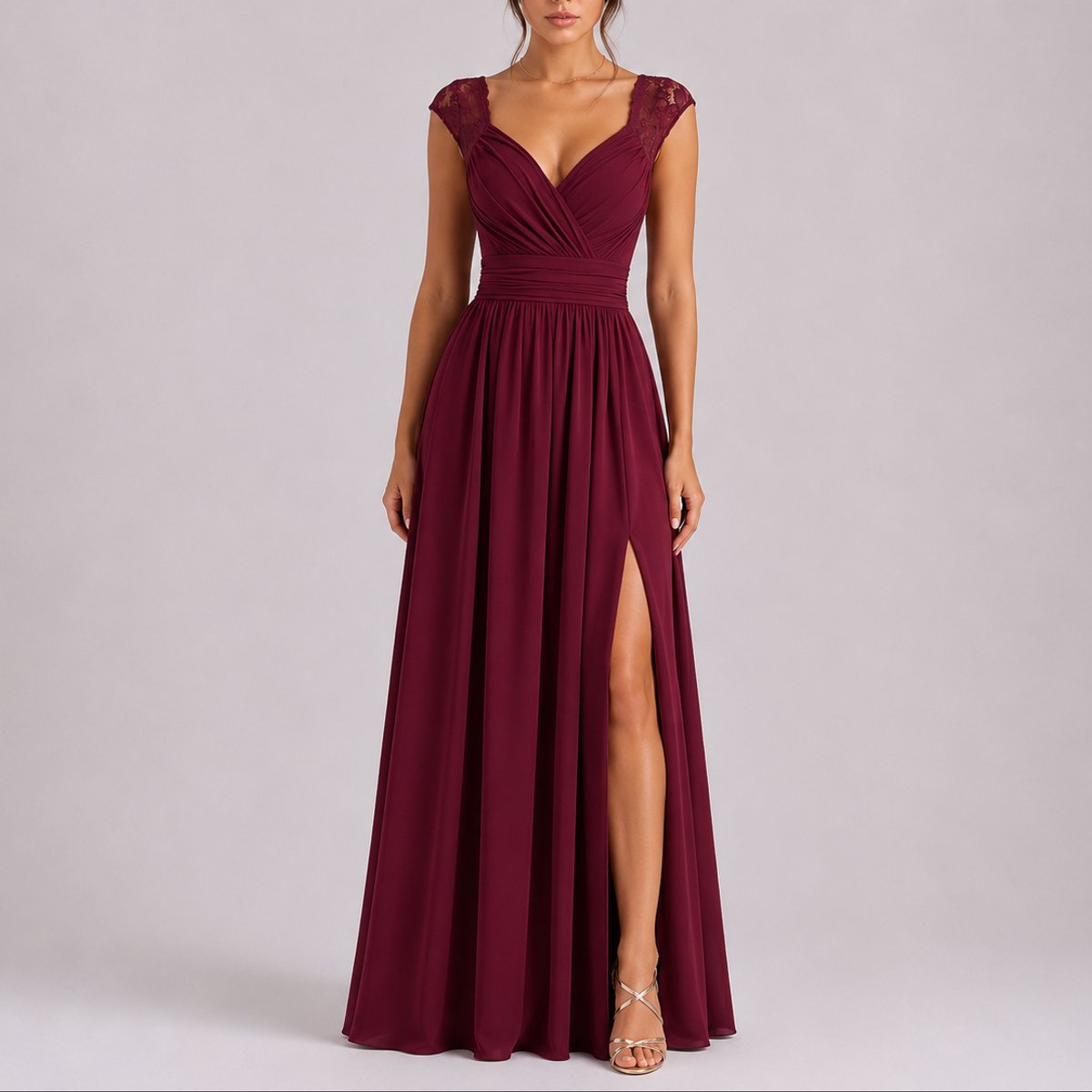 Isadora Lace Shoulder Chiffon Maxi Dress - image 5