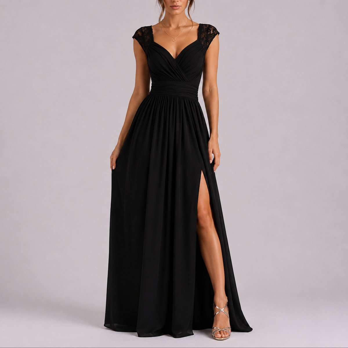 Isadora Lace Shoulder Chiffon Maxi Dress - image 6